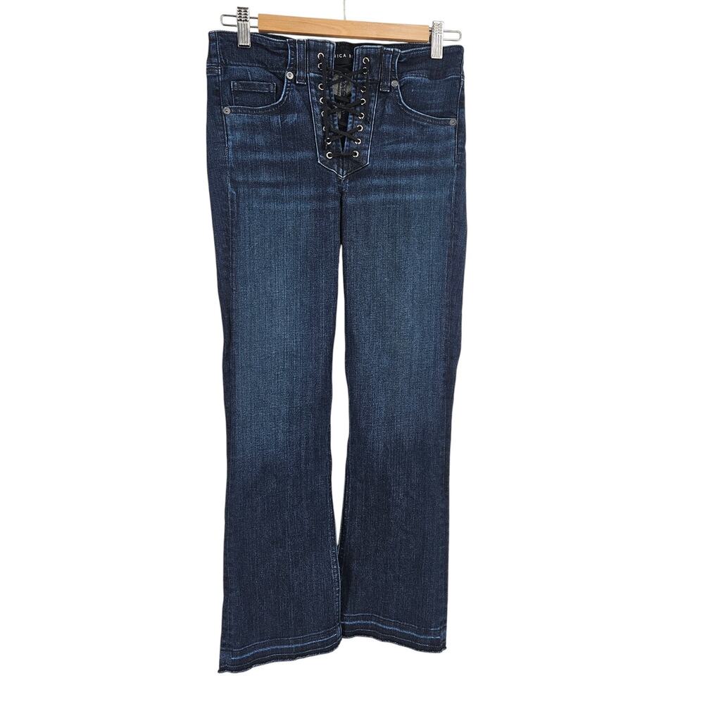 Veronica Beard Carolyn 10" Baby Boot Jeans Blue Dark Wash Lace Up Denim Size 26